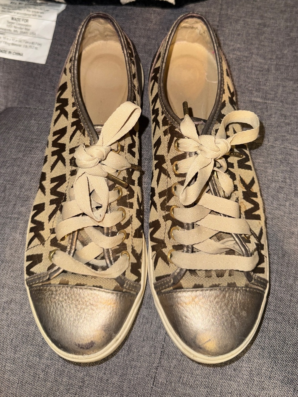 Michael Kors Beige and Brown MK Logo Lace-Up Sneakers - Picture 1 of 6